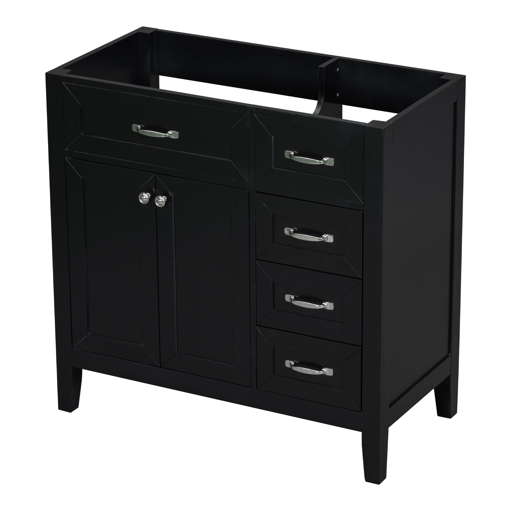 36" Bathroom Vanity Without Sink, Cabinet Base Only, Bathroom Cabinet With Drawers, Solid Frame And Mdf Board, Black Black Solid Wood Mdf