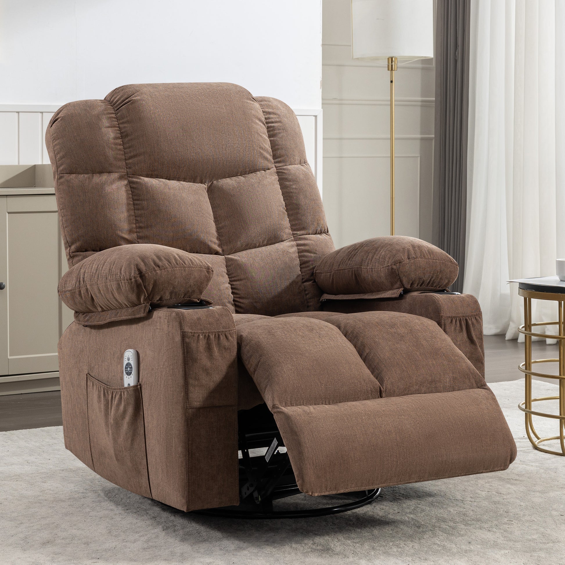 Massage Rocker Recliner Chair Rocking Chairs For Adults Oversized With 2 Cup Holders, Usb Charge Port Soft Features A Manual Massage And Heat. A B Brown Brown Soft Heavy Duty Foam Metal & Wood