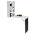 Floating Wall Mounted Table, Foldable Desk With Storage Shelves And Blackboard Black White White Black Mdf