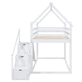 Twin Over Twin House Loft Or Bunk Bed With Slide And Staircase, White Box Spring Not Required Twin White Wood Bedroom Bunk Solid Wood Mdf