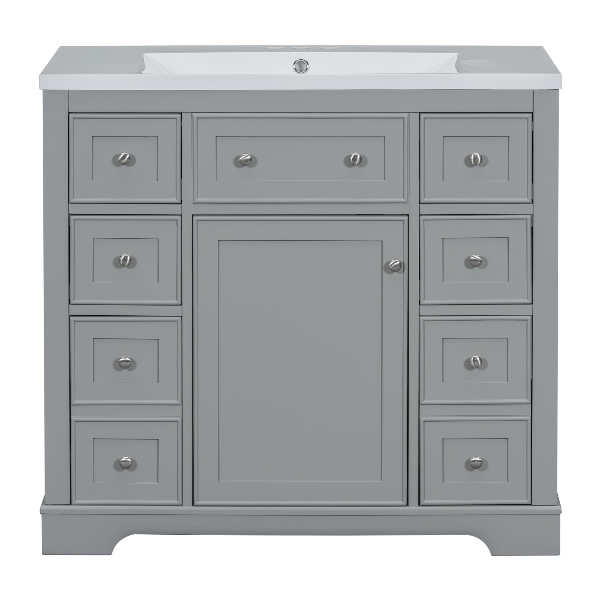 36" Bathroom Vanity With Sink Combo, One Cabinet And Six Drawers, Solid Wood And Mdf Board, Grey Grey Solid Wood Mdf