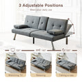 Linen Fabric Modern Sofa Bed Futon Couch Bed Folding Recliner Sleeper Reversible Loveseat Convertible Daybed, 2 Cup Holders, 3 Angles, Removable Armrests, Gray Grey Linen