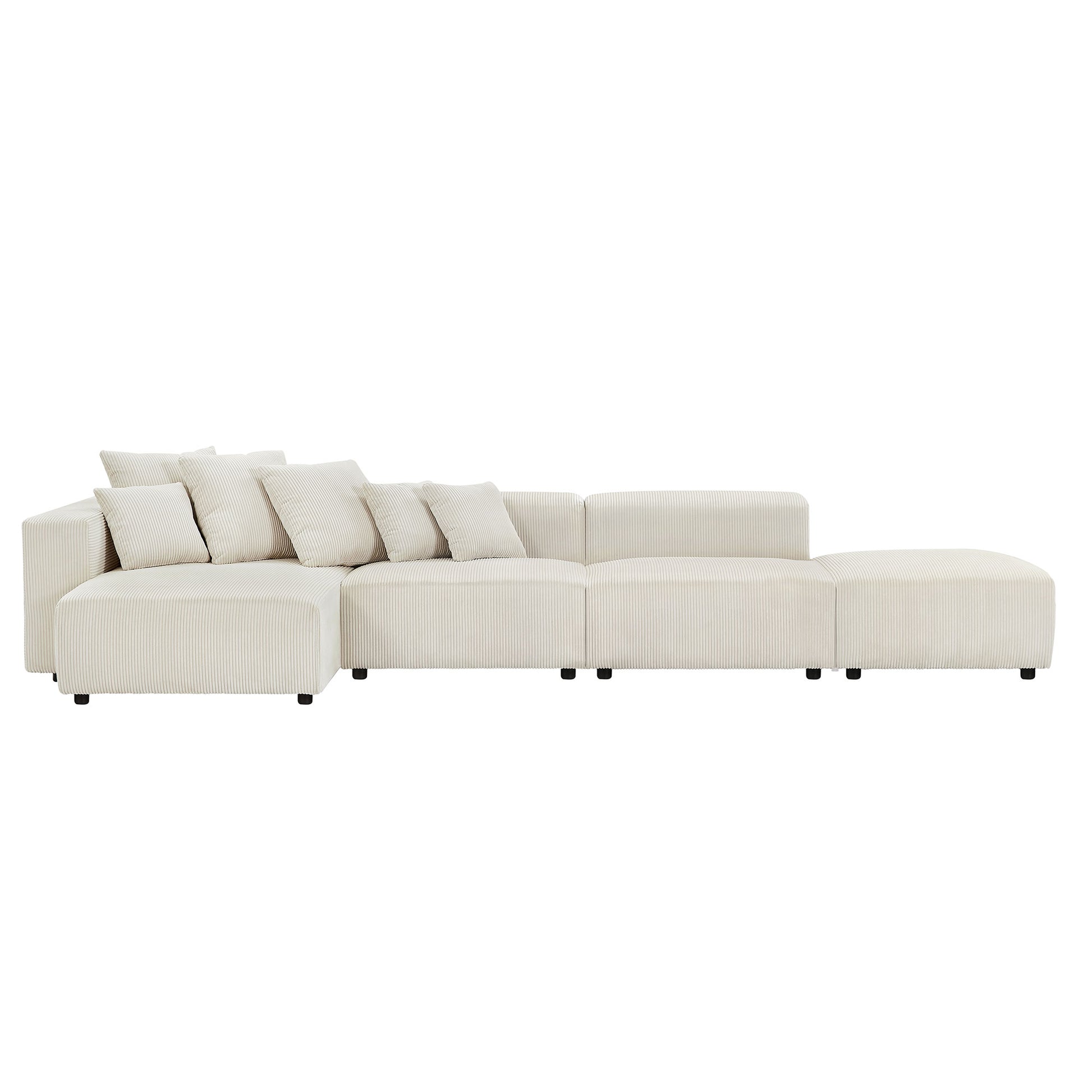 Soft Corduroy Sectional Modular Sofa 4 Piece Set, Small L Shaped Chaise Couch For Living Room, Apartment, Office, Beige Beige Fabric