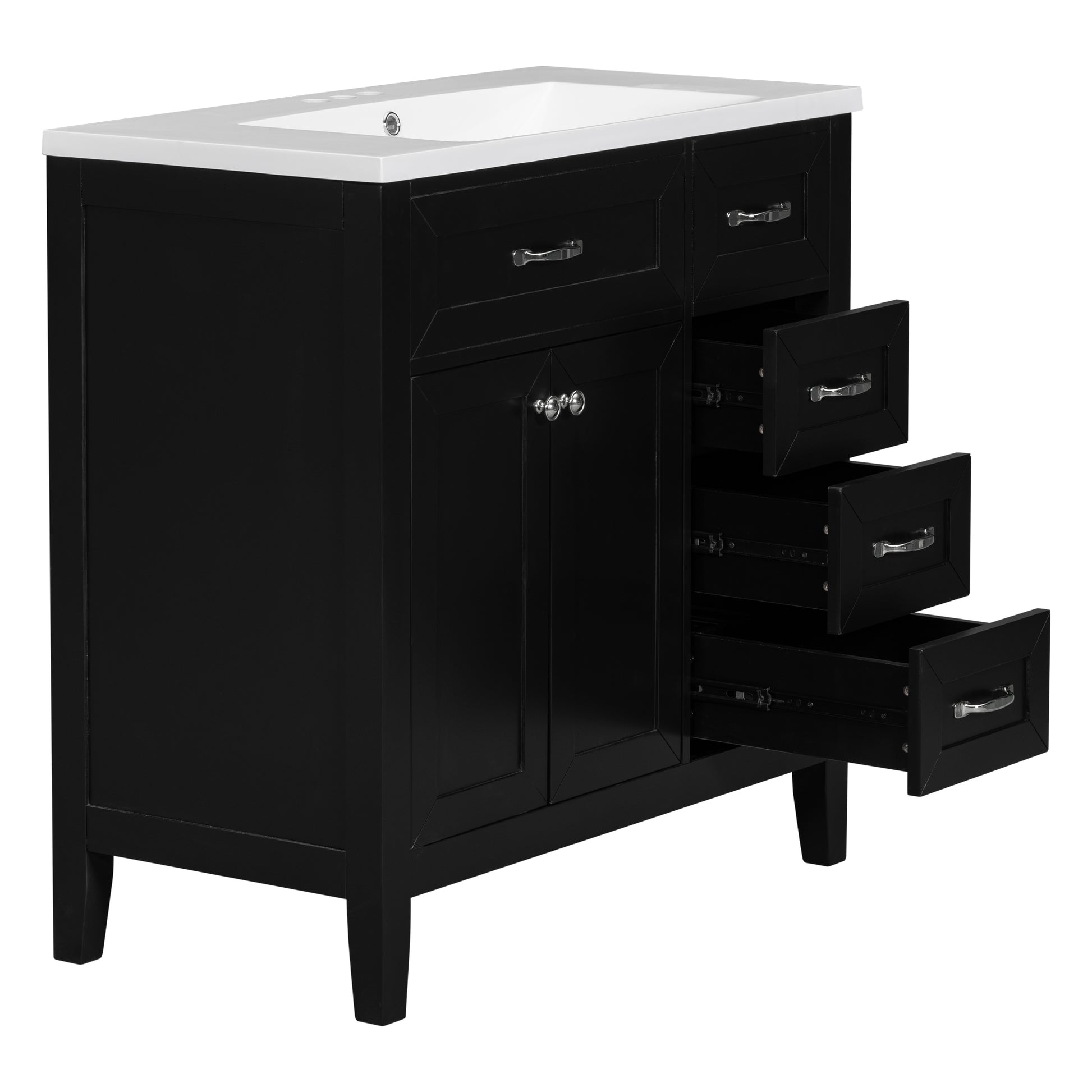 36" Bathroom Vanity With Sink Combo, Black Bathroom Cabinet With Drawers, Solid Frame And Mdf Board Black Solid Wood Mdf