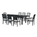 Rustic Extendable 84Inch Dining Table Set With 24Inch Removable Leaf6 Upholstered Armless Dining Chairs And 2 Padded Arm Chairs, 9 Pieces, Black Wood Dining Room Extendable Rubberwood Rectangular Dining Table With Chair Upholstered Chair Wood Black Gray