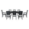 Rustic Extendable 84Inch Dining Table Set With 24Inch Removable Leaf6 Upholstered Armless Dining Chairs And 2 Padded Arm Chairs, 9 Pieces, Black Wood Dining Room Extendable Rubberwood Rectangular Dining Table With Chair Upholstered Chair Wood Black Gray