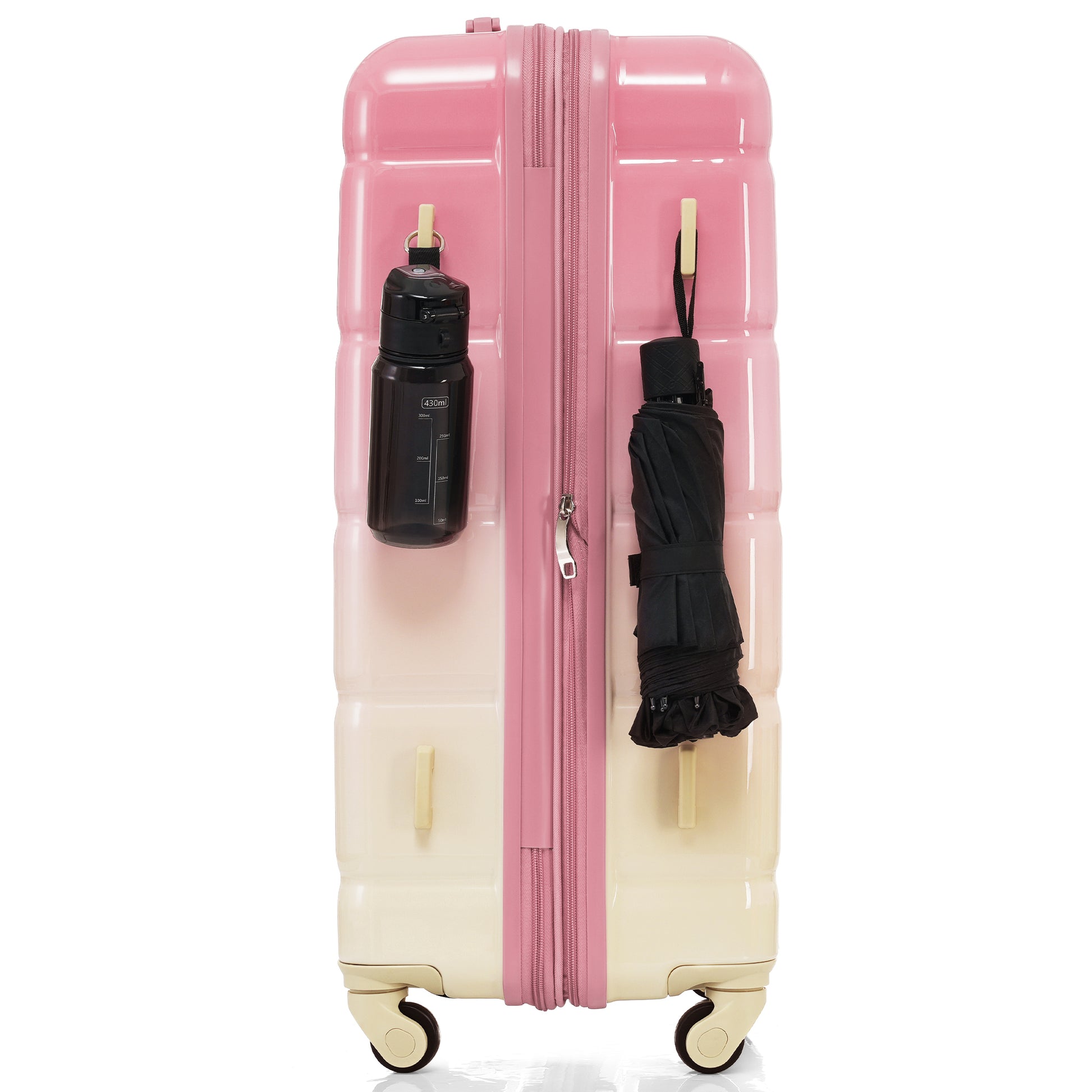 Luggage Set Of 3, 20 Inch With Usb Port, Airline Certified Carry On Luggage With Cup Holder, Abs Pc Hard Shell Luggage With Spinner Wheels, Gradient Pink Pink Abs Pc