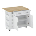 Multi Functional Kitchen Island Cart With 2 Door Cabinet And Two Drawers,Spice Rack, Towel Holder, Wine Rack, And Foldable Rubberwood Table Top White White Mdf