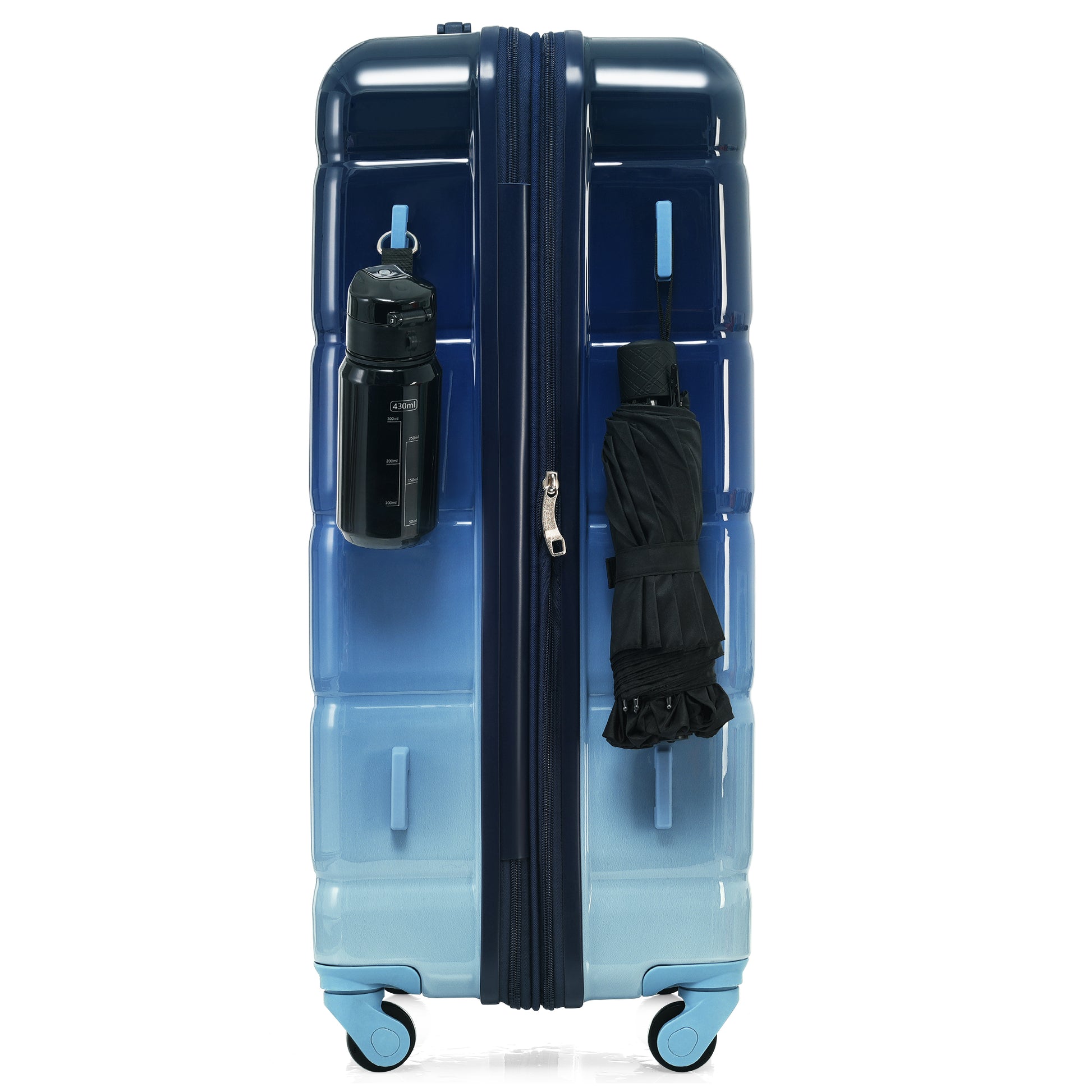 Luggage Set Of 3, 20 Inch With Usb Port, Airline Certified Carry On Luggage With Cup Holder, Abs Pc Hard Shell Luggage With Spinner Wheels, Gradient Blue Blue Abs Pc