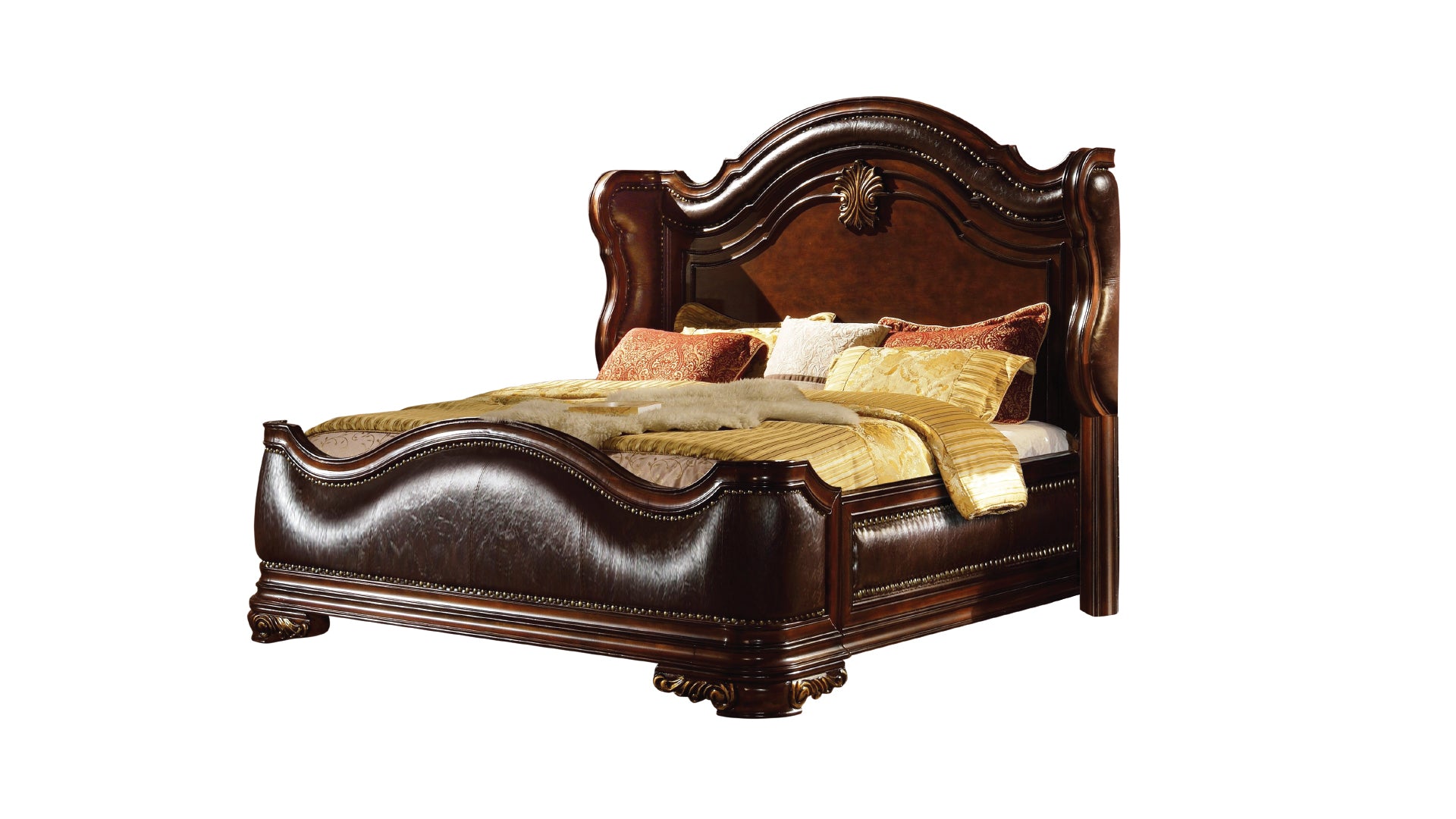 Bella Traditional Style Queen Bed Made With Wood In Dark Walnut Box Spring Not Required Queen Walnut Brown Wood Bedroom Traditional Acacia Panel Upholstered Wood