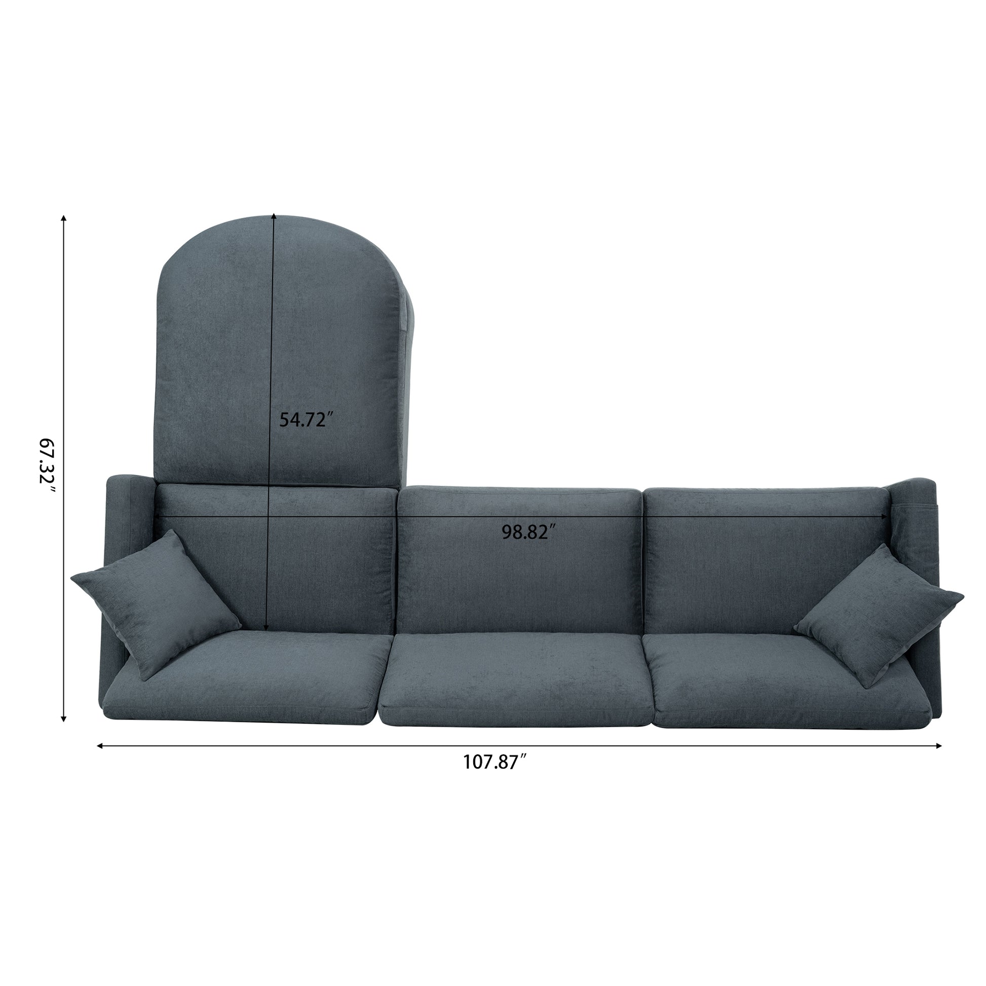 107.87'Sectional Sofa Couch With 1 Ottoman,Seat Cushion And Back Cushion Removable Dark Gray Polyester