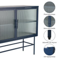 Double Door Tempered Glass Sideboard Console Table With 2 Fluted Glass Doors Adjustable Shelf And Feet Anti Tip Dust Free Kitchen Credenza Cabinet Blue Blue Tempered Glass Sheet Metal Plastic