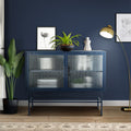 Double Door Tempered Glass Sideboard Console Table With 2 Fluted Glass Doors Adjustable Shelf And Feet Anti Tip Dust Free Kitchen Credenza Cabinet Blue Blue Tempered Glass Sheet Metal Plastic