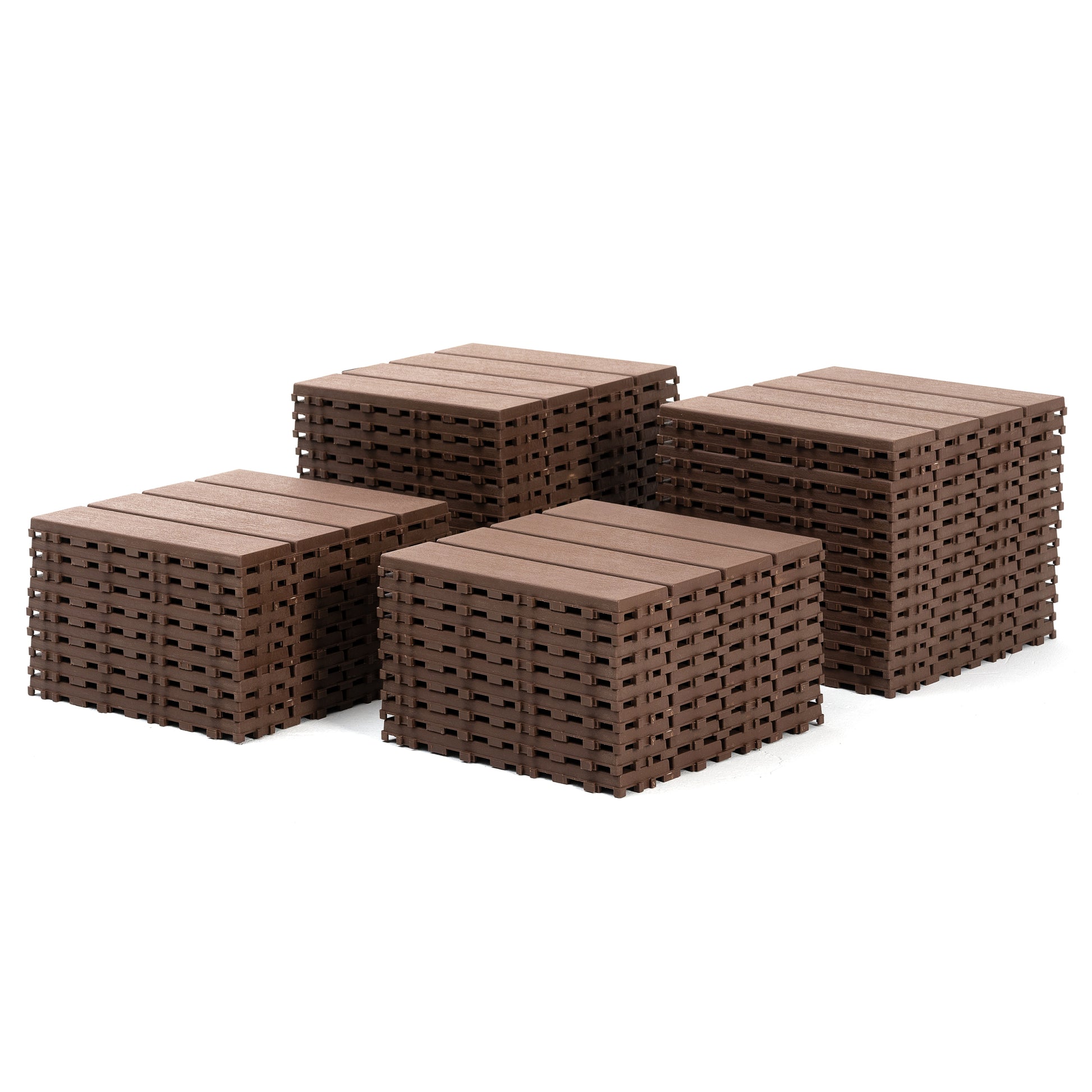 Plastic Interlocking Deck Tiles,44 Pack Patio Deck Tiles,12"X12" Square Waterproof Outdoor All Weather Use, Patio Decking Tiles For Poolside Balcony Backyard, Brown Brown Polypropylene