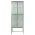 Stylish 4 Door Tempered Glass Cabinet With 4 Glass Doors Adjustable Shelves U Shaped Leg Anti Tip Dust Free Fluted Glass Kitchen Credenza Light Green Mint Green Tempered Glass Sheet Metal Plastic