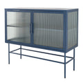 Double Door Tempered Glass Sideboard Console Table With 2 Fluted Glass Doors Adjustable Shelf And Feet Anti Tip Dust Free Kitchen Credenza Cabinet Blue Blue Tempered Glass Sheet Metal Plastic