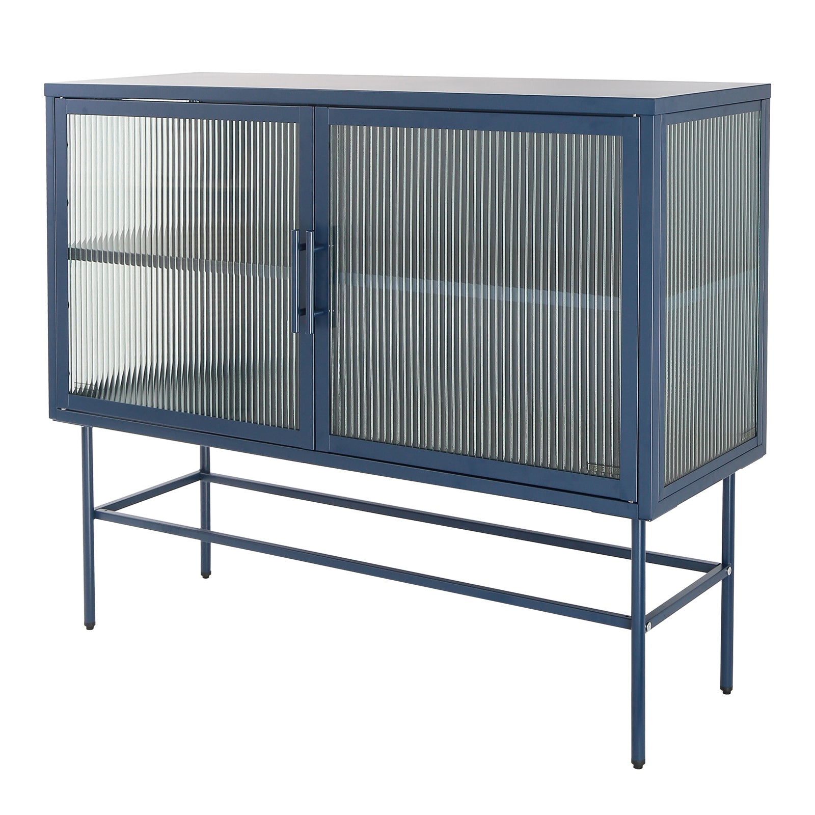 Double Door Tempered Glass Sideboard Console Table With 2 Fluted Glass Doors Adjustable Shelf And Feet Anti Tip Dust Free Kitchen Credenza Cabinet Blue Blue Tempered Glass Sheet Metal Plastic