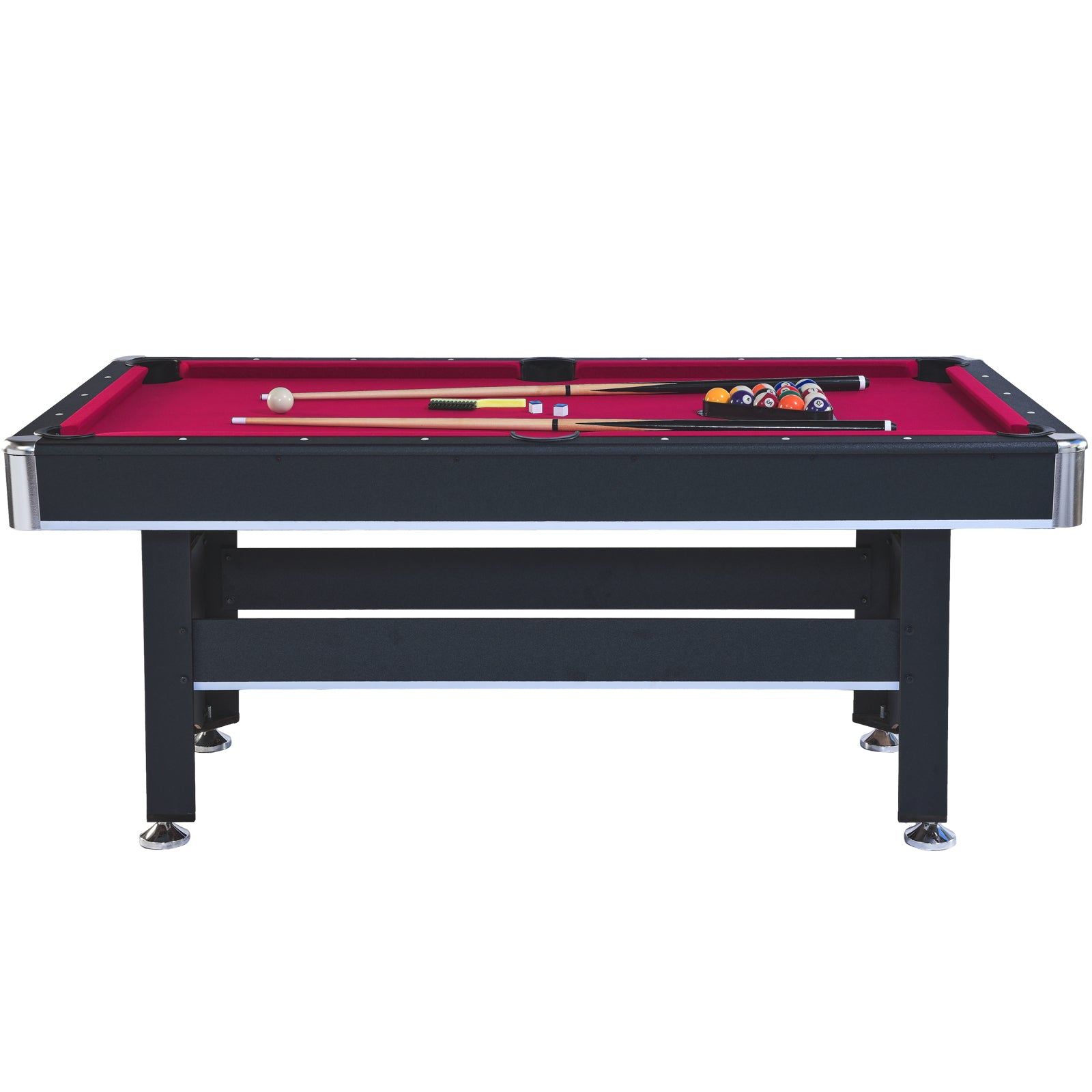 6 Ft Pool Table With Table Tennis Top Black With Red Felt Black Red Engineered Wood