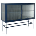 Double Door Tempered Glass Sideboard Console Table With 2 Fluted Glass Doors Adjustable Shelf And Feet Anti Tip Dust Free Kitchen Credenza Cabinet Blue Blue Tempered Glass Sheet Metal Plastic