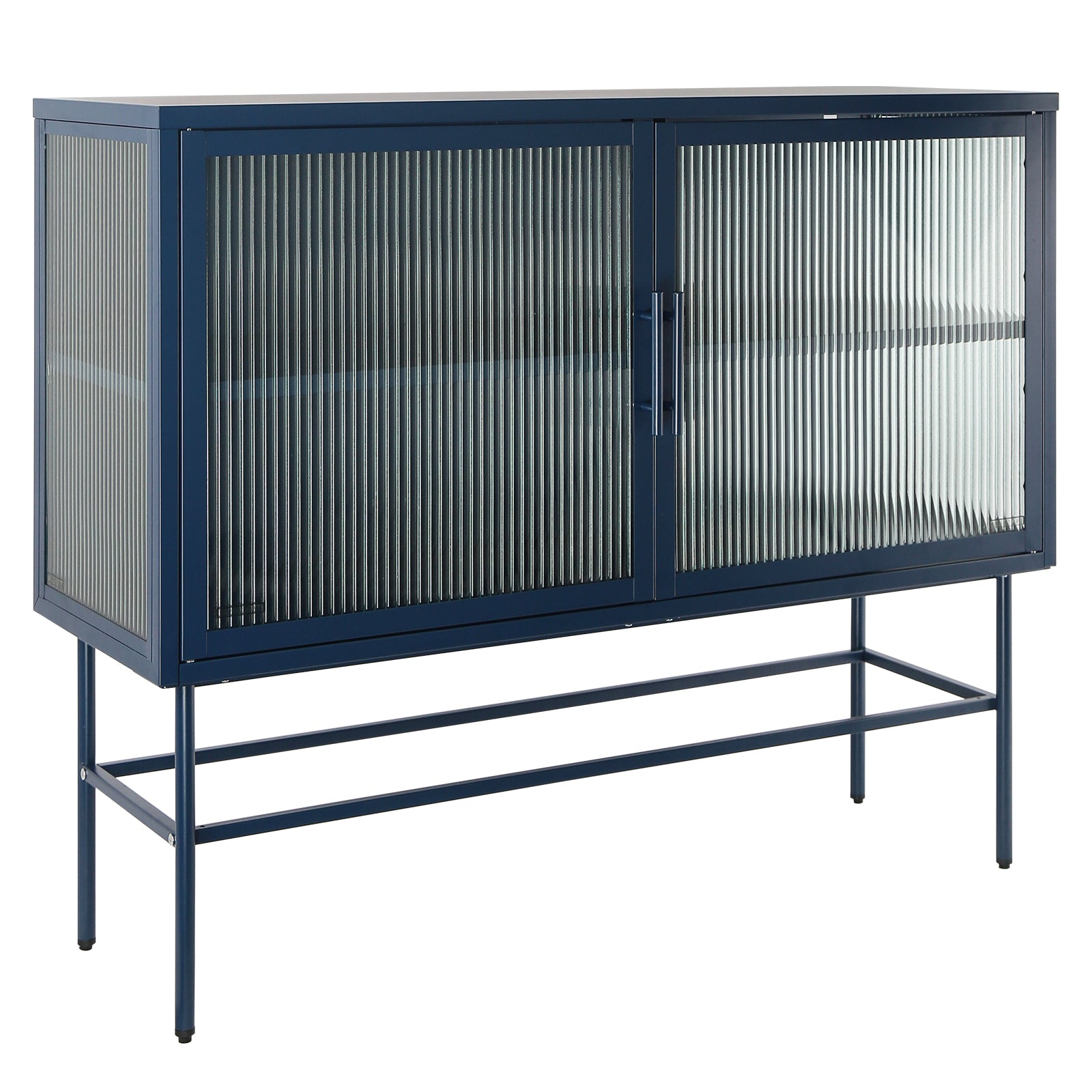 Double Door Tempered Glass Sideboard Console Table With 2 Fluted Glass Doors Adjustable Shelf And Feet Anti Tip Dust Free Kitchen Credenza Cabinet Blue Blue Tempered Glass Sheet Metal Plastic