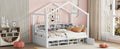 Twin Size Wooden House Bed With Shelves And A Mini Cabinet, White Box Spring Not Required White Wood Bedroom Pine Bed Frame Wood