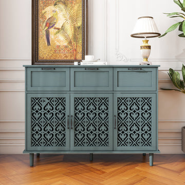 3 Door 3 Drawer Cabinet, American Furniture, Suitable For Bedroom, Living Room, Study Dark Green Particle Board