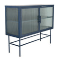 Double Door Tempered Glass Sideboard Console Table With 2 Fluted Glass Doors Adjustable Shelf And Feet Anti Tip Dust Free Kitchen Credenza Cabinet Blue Blue Tempered Glass Sheet Metal Plastic