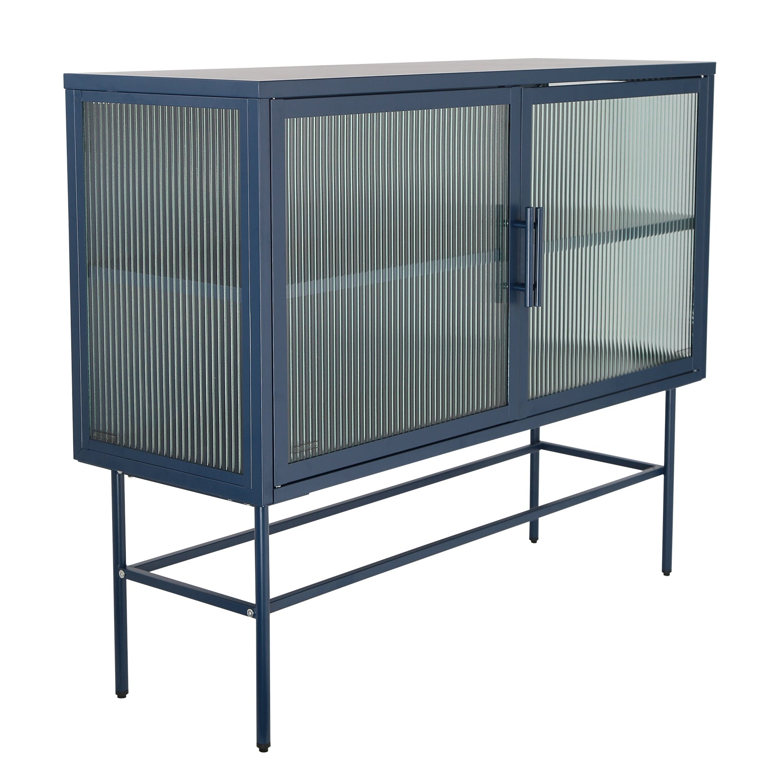 Double Door Tempered Glass Sideboard Console Table With 2 Fluted Glass Doors Adjustable Shelf And Feet Anti Tip Dust Free Kitchen Credenza Cabinet Blue Blue Tempered Glass Sheet Metal Plastic