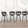 Technical Leather Woven Bar Stool Set Of 2,Black Legs Barstools No Adjustable Kitchen Island Chairs,360 Swivel Bar Stools Upholstered Counter Stool Arm Chairs With Back Footrest, Tan Metal Black Brown Kitchen Dining Chairs Foam Technical Leather