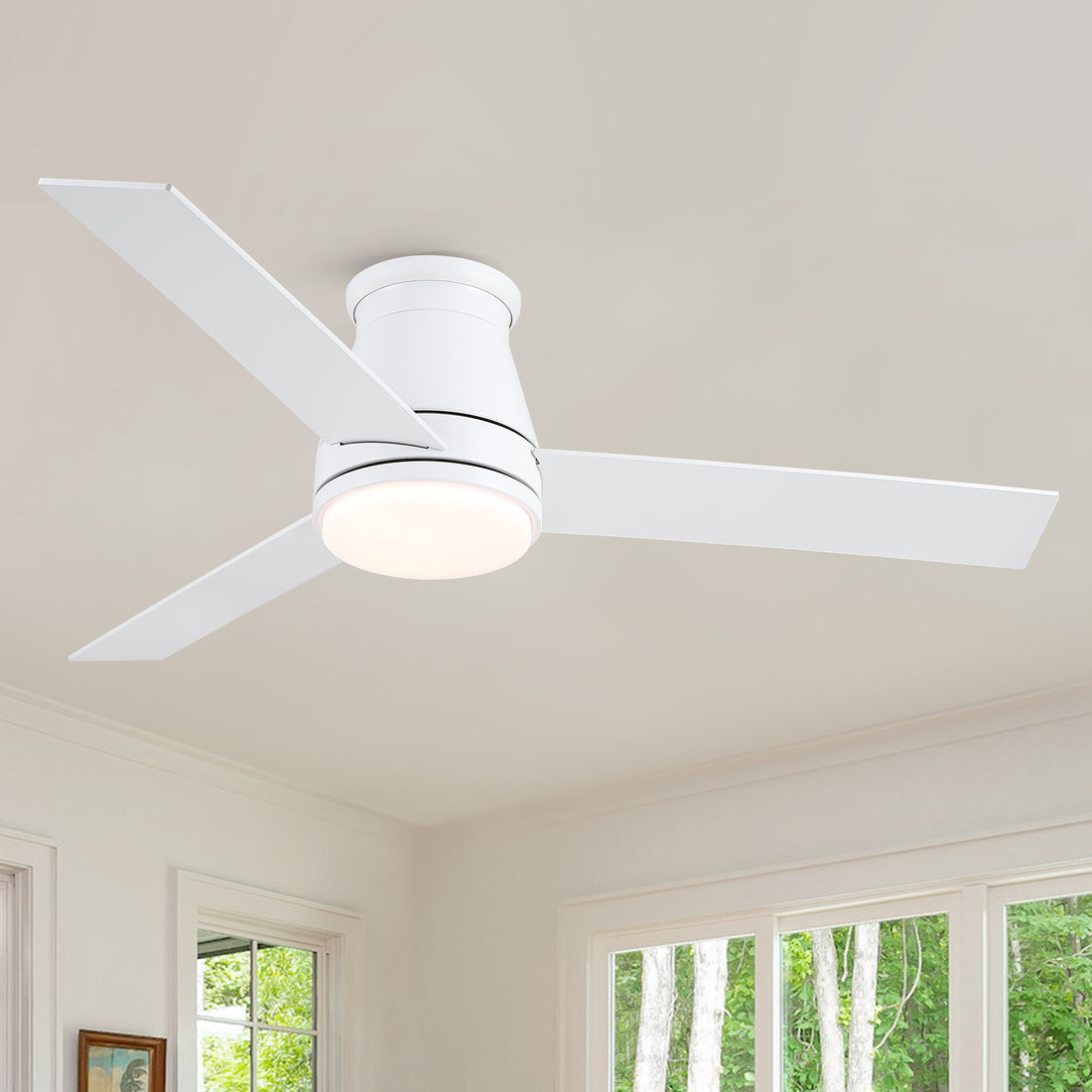 48" White Blades Lowe Profile Ceiling Fans With Light White American Traditional,Modern Plywood