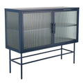 Double Door Tempered Glass Sideboard Console Table With 2 Fluted Glass Doors Adjustable Shelf And Feet Anti Tip Dust Free Kitchen Credenza Cabinet Blue Blue Tempered Glass Sheet Metal Plastic