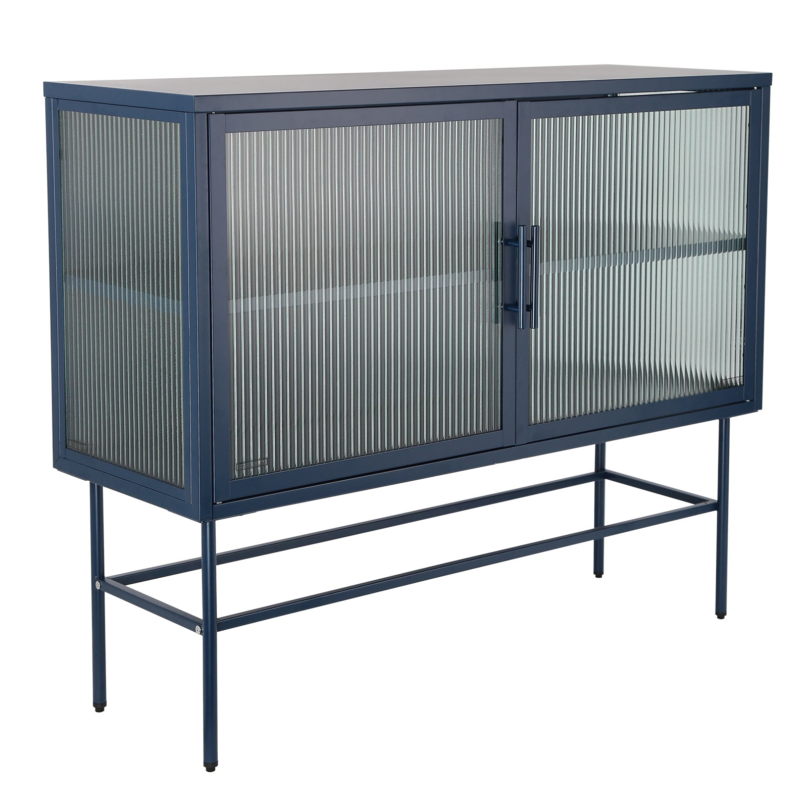 Double Door Tempered Glass Sideboard Console Table With 2 Fluted Glass Doors Adjustable Shelf And Feet Anti Tip Dust Free Kitchen Credenza Cabinet Blue Blue Tempered Glass Sheet Metal Plastic