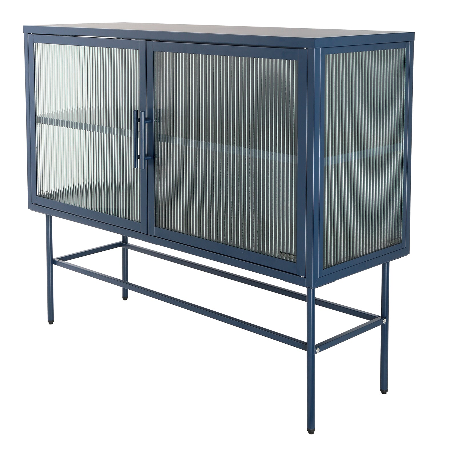 Double Door Tempered Glass Sideboard Console Table With 2 Fluted Glass Doors Adjustable Shelf And Feet Anti Tip Dust Free Kitchen Credenza Cabinet Blue Blue Tempered Glass Sheet Metal Plastic