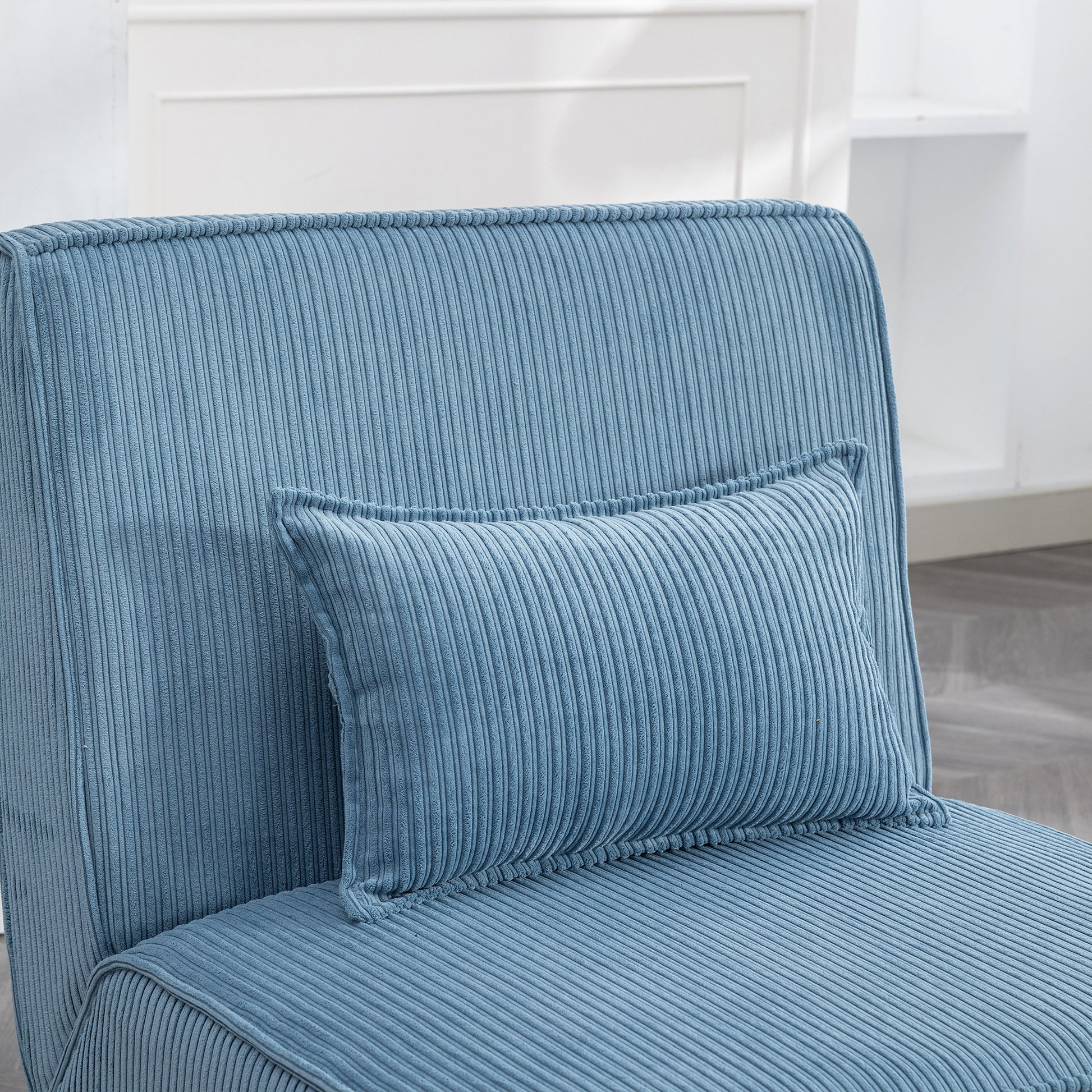 29.13" Wide Accent Chair With Ottoman Lounge Armless Chair Upholstered Reading Chair Single Sofa With Nature Wooden Leg And Throw Pillow For Living Room Bedroom Dorm Room Office, Blue Corduroy Blue Corduroy