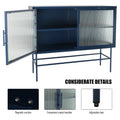 Double Door Tempered Glass Sideboard Console Table With 2 Fluted Glass Doors Adjustable Shelf And Feet Anti Tip Dust Free Kitchen Credenza Cabinet Blue Blue Tempered Glass Sheet Metal Plastic
