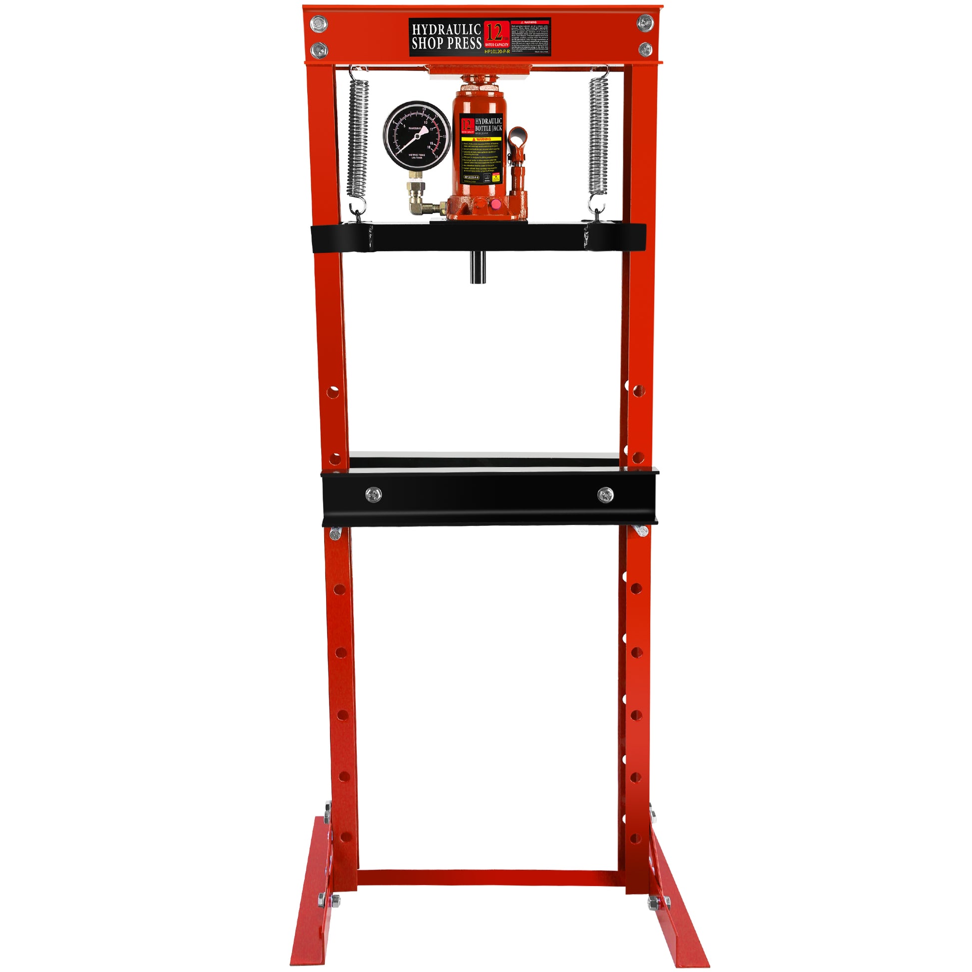 Steel H Frame Hydraulic Garage Shop Floor Press With Stamping Plates, With A Pressure Gauge,12 Ton 24,000 Lb Capacity, Red Red Steel