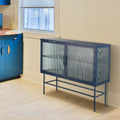 Double Door Tempered Glass Sideboard Console Table With 2 Fluted Glass Doors Adjustable Shelf And Feet Anti Tip Dust Free Kitchen Credenza Cabinet Blue Blue Tempered Glass Sheet Metal Plastic
