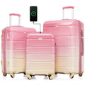 Luggage Set Of 3, 20 Inch With Usb Port, Airline Certified Carry On Luggage With Cup Holder, Abs Pc Hard Shell Luggage With Spinner Wheels, Gradient Pink Pink Abs Pc