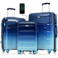 Luggage Set Of 3, 20 Inch With Usb Port, Airline Certified Carry On Luggage With Cup Holder, Abs Pc Hard Shell Luggage With Spinner Wheels, Gradient Blue Blue Abs Pc