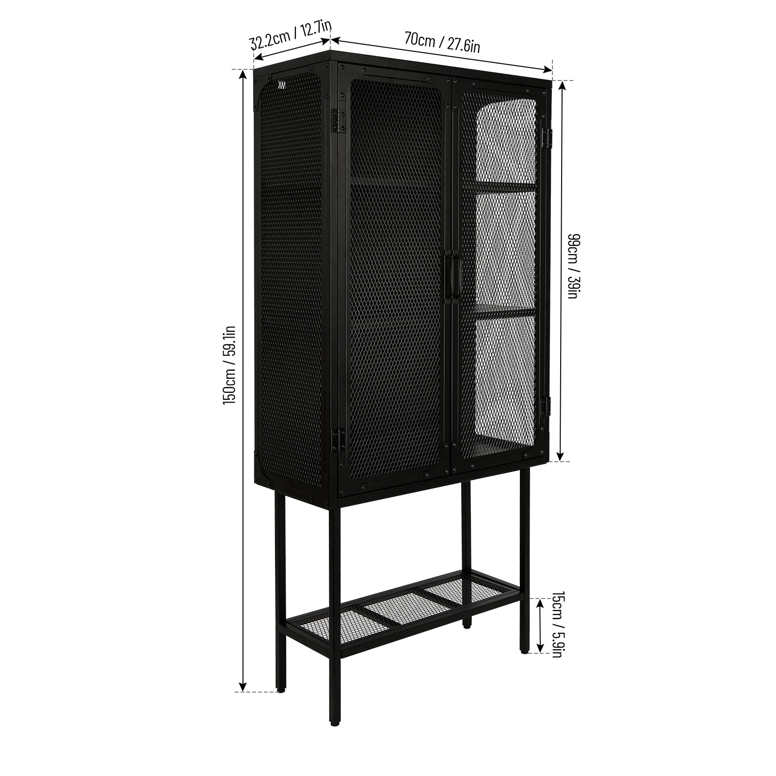 Industrial Cabinet Cupboard With 2 Metal Mesh Doors Adjustable Shelves And Feet Bottom Shelf Anti Tip Dust Free Kitchen Credenza Sideboard Black Black Steel