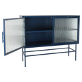 Double Door Tempered Glass Sideboard Console Table With 2 Fluted Glass Doors Adjustable Shelf And Feet Anti Tip Dust Free Kitchen Credenza Cabinet Blue Blue Tempered Glass Sheet Metal Plastic