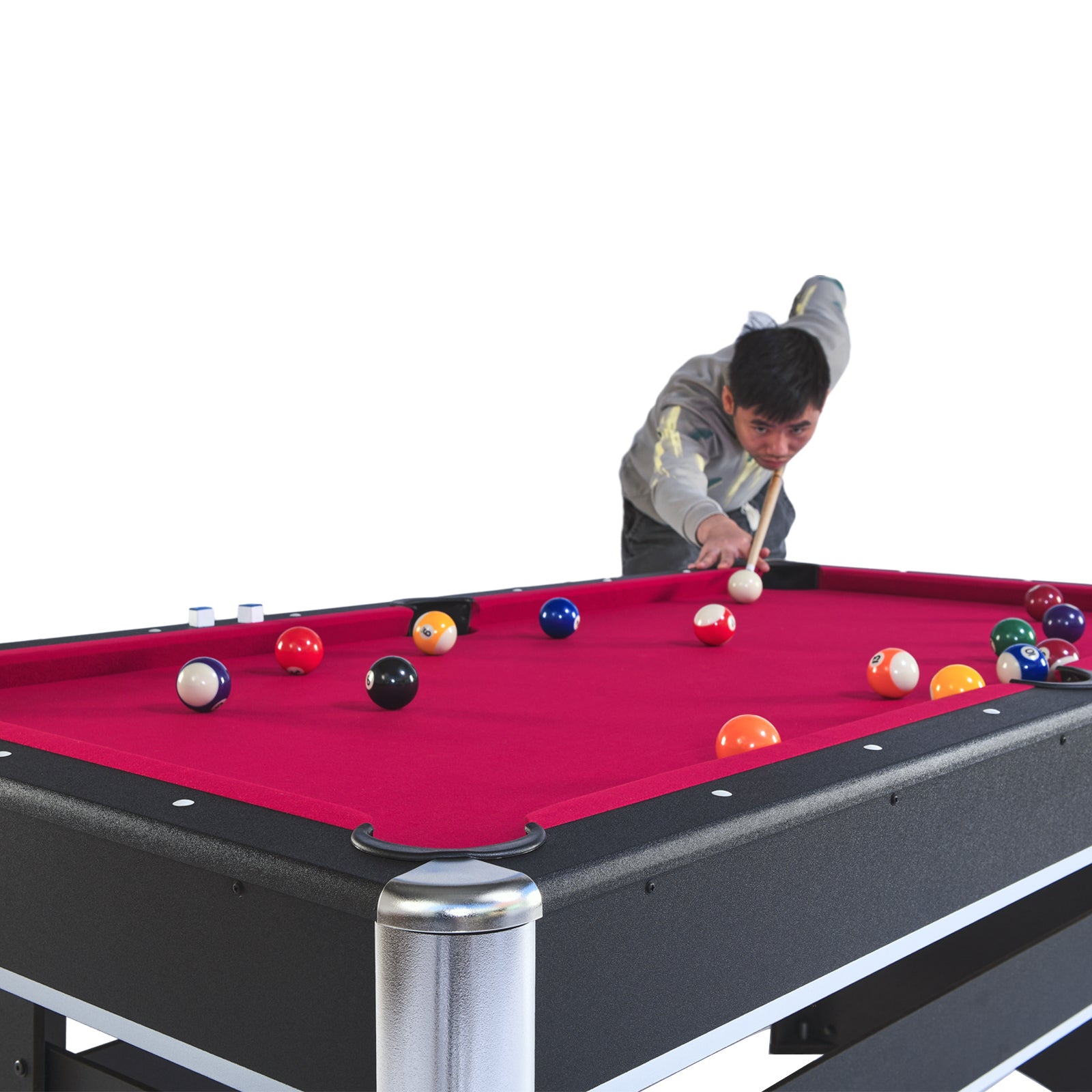 6 Ft Pool Table With Table Tennis Top Black With Red Felt Black Red Engineered Wood