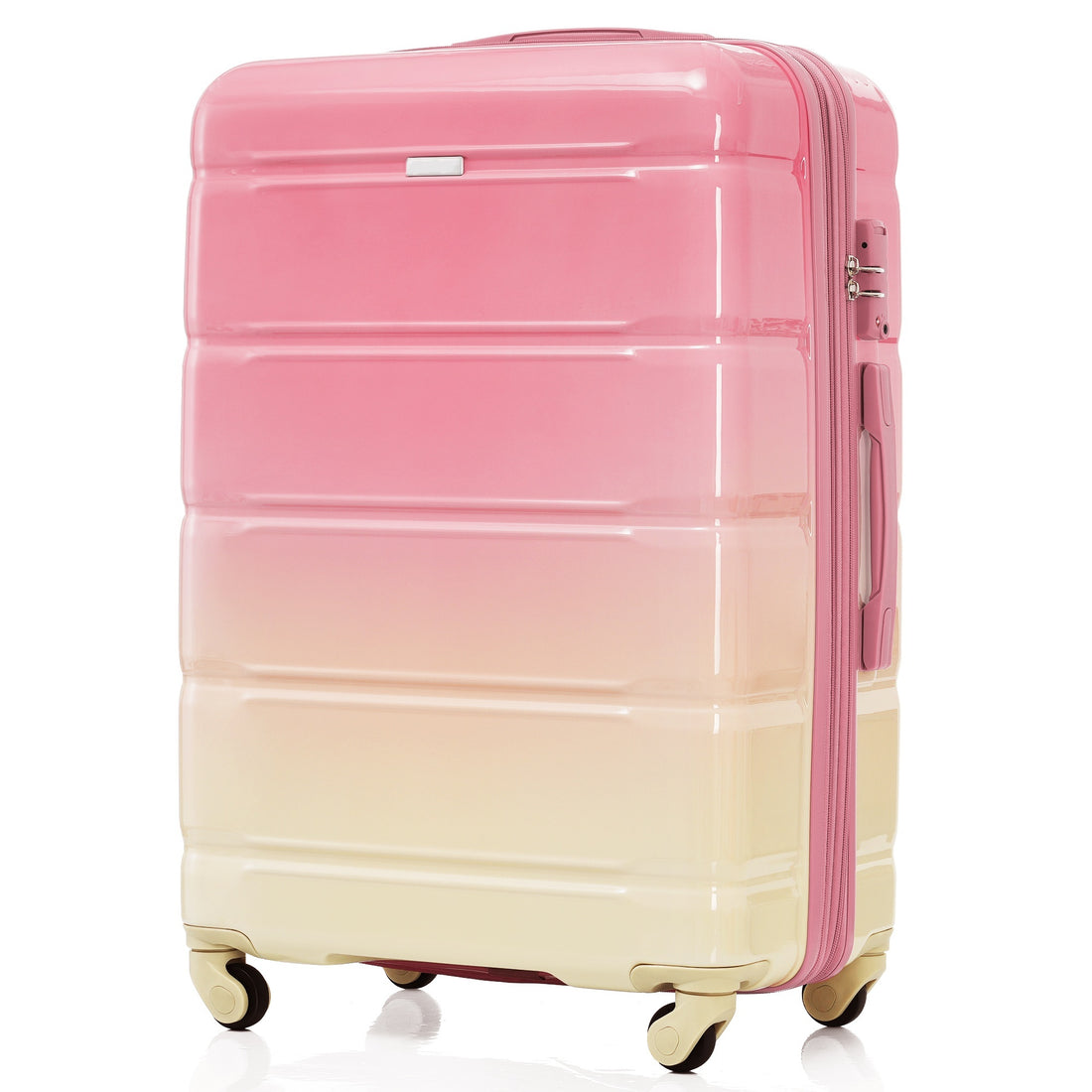 Luggage Set Of 3, 20 Inch With Usb Port, Airline Certified Carry On Luggage With Cup Holder, Abs Pc Hard Shell Luggage With Spinner Wheels, Gradient Pink Pink Abs Pc