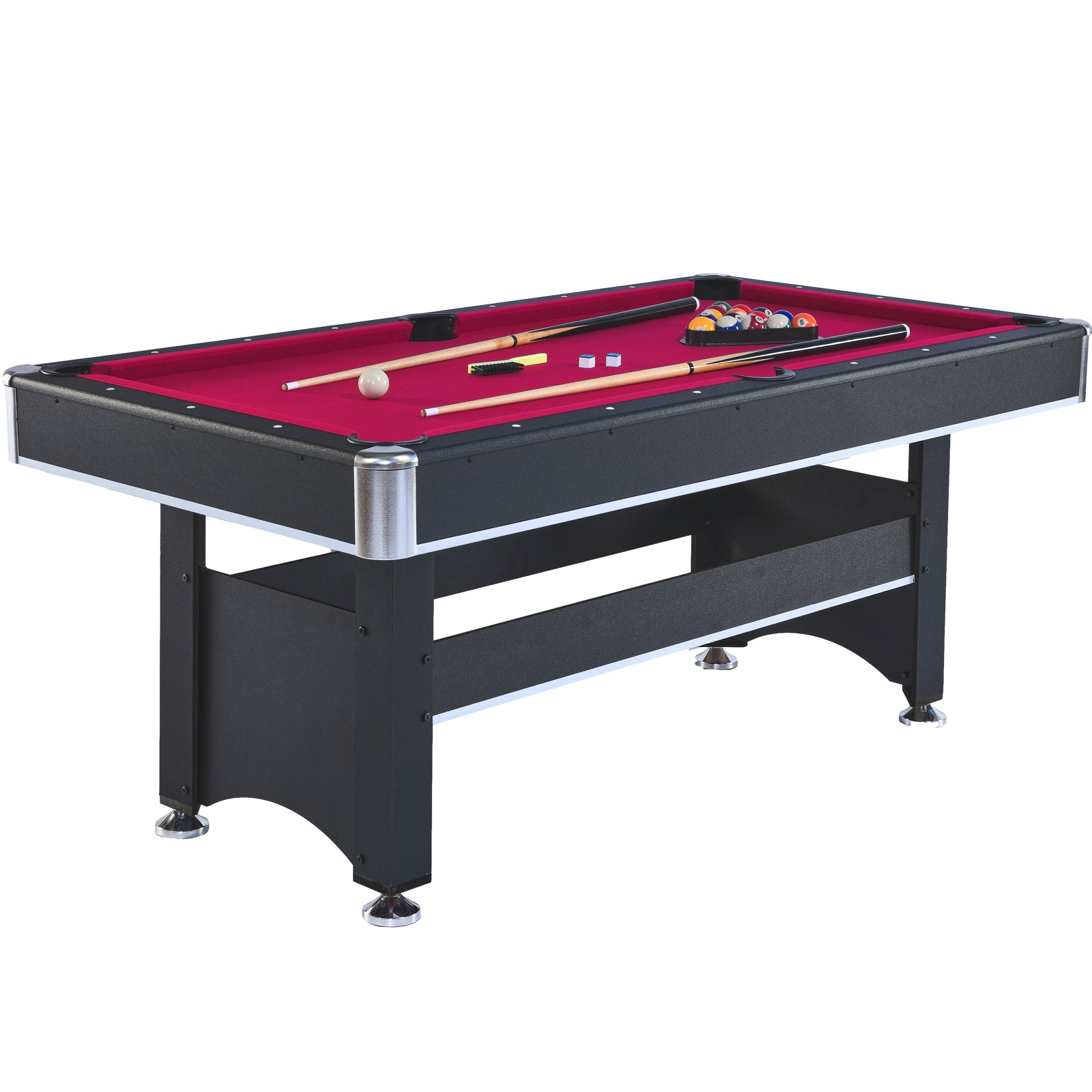 6 Ft Pool Table With Table Tennis Top Black With Red Felt Black Red Engineered Wood