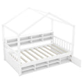 Twin Size Wooden House Bed With Shelves And A Mini Cabinet, White Box Spring Not Required White Wood Bedroom Pine Bed Frame Wood