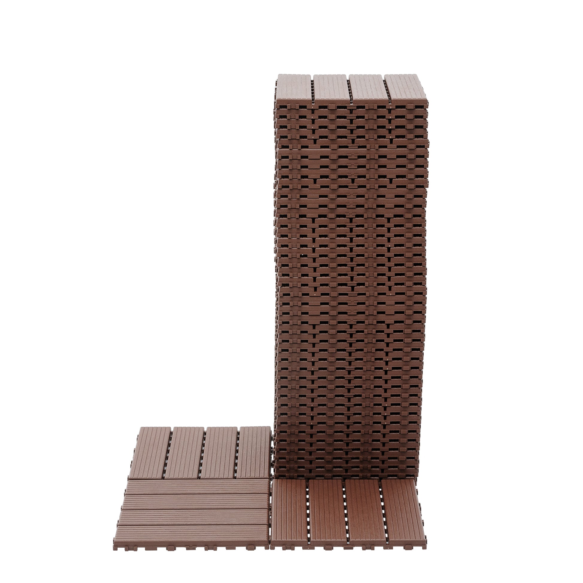 Plastic Interlocking Deck Tiles,44 Pack Patio Deck Tiles,12"X12" Square Waterproof Outdoor All Weather Use, Patio Decking Tiles For Poolside Balcony Backyard, Brown Brown Polypropylene