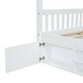 Full Size Wooden House Bed With Shelves And A Mini Cabinet, White Box Spring Not Required White Wood Bedroom Pine Bed Frame Wood