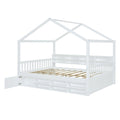 Full Size Wooden House Bed With Shelves And A Mini Cabinet, White Box Spring Not Required White Wood Bedroom Pine Bed Frame Wood