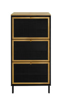 3 Metal Door Shoe Rack, Freestanding Modern Shoe Storage Cabinet, Metal Rattan, For Entryway Black Particle Board