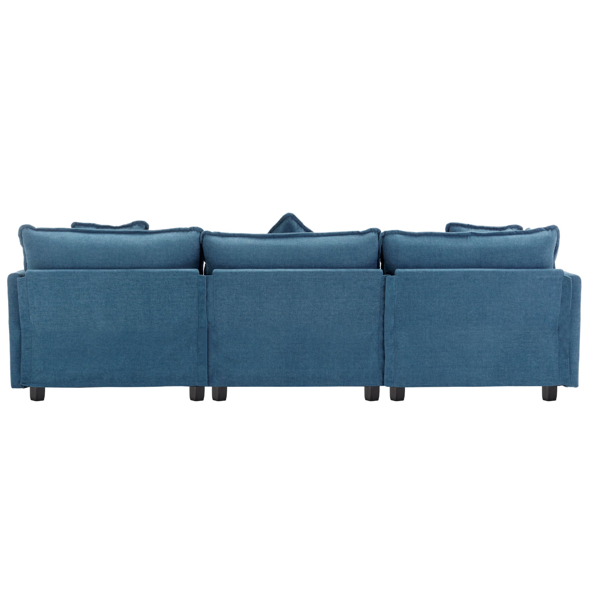 112.2" L Shape Chenille Upholstered Sofa For Living Room Modern Luxury Sofa Couch With Ottoman, 5 Pillows, Blue Blue Foam 4 Seat